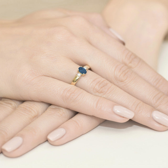 Inel Aur 14K cu Safir 0.70 ct si Diamante Naturale 0.08 ct, imaginea 4 din 10