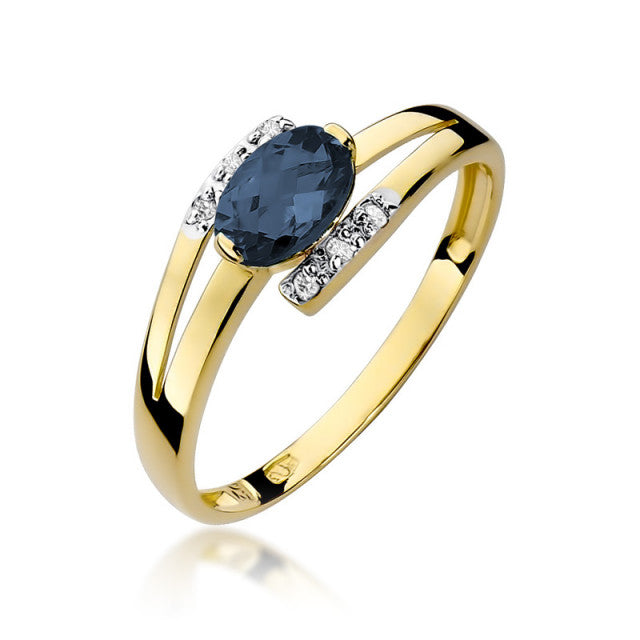 Inel Aur 14K cu Safir 0.70 ct si Diamante Naturale 0.05 ct — Aur galben
