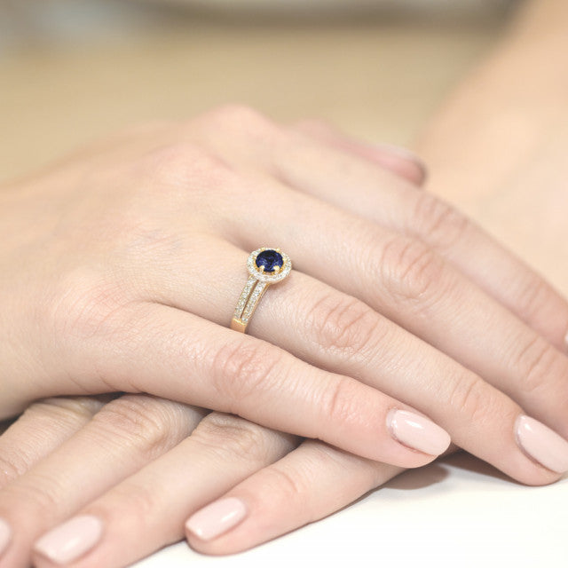Inel Aur 14K cu Safir 0.50 ct si Diamante Naturale 0.20 ct, imaginea 4 din 11