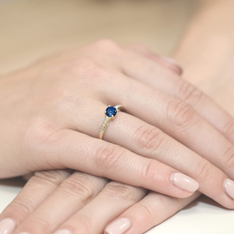 Inel Aur 14K cu Safir 0.50 ct si Diamante Naturale 0.05 ct, imaginea 1 din 11