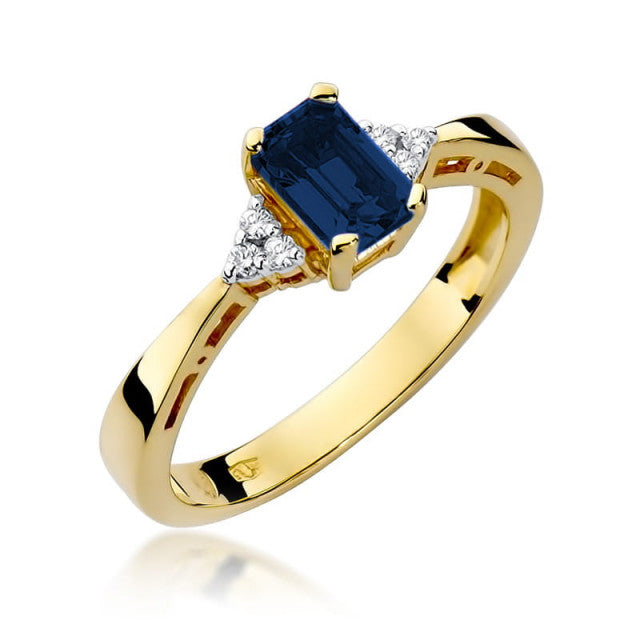 Inel Aur 14K cu Safir 0.60 ct si Diamante Naturale 0.03 ct — Aur galben