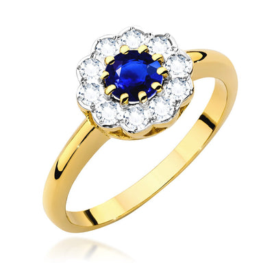 Inel Aur 14K cu Safir 0.50 ct si Diamante Naturale 0.30 ct