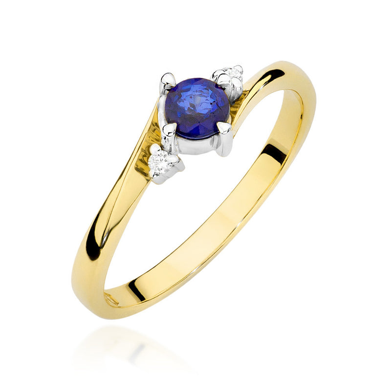 Inel Aur 14K cu Safir 0.30 ct si Diamante Naturale 0.03 ct — Aur galben