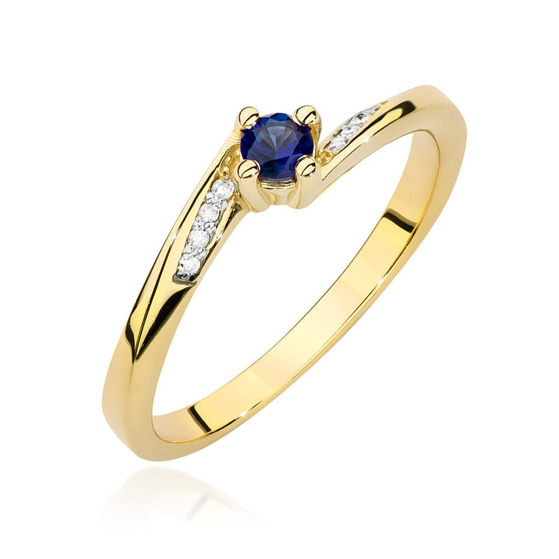 Inel Aur 14K cu Safir 0.15 ct si Diamante Naturale 0.04 ct — Aur galben