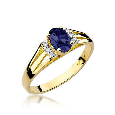 Inel Aur 14K cu Safir 0.70 ct si Diamante Naturale 0.05 ct