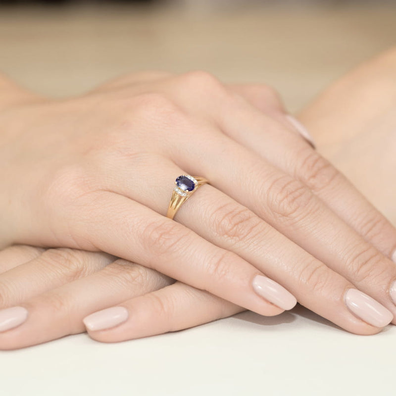 Inel Aur 14K cu Safir 0.70 ct si Diamante Naturale 0.05 ct, imaginea 7 din 11