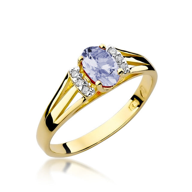 Inel Aur 14K cu Tanzanit 0.40 ct si Diamante Naturale 0.05 ct — Aur galben