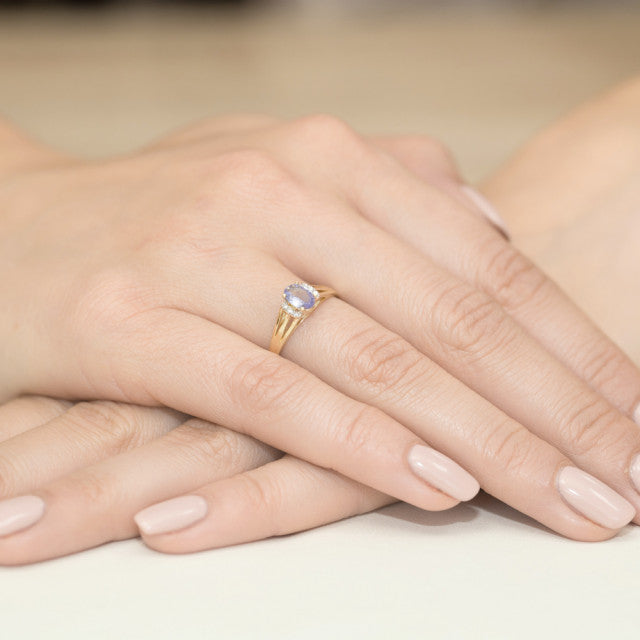 Inel Aur 14K cu Tanzanit 0.40 ct si Diamante Naturale 0.05 ct, imaginea 4 din 11