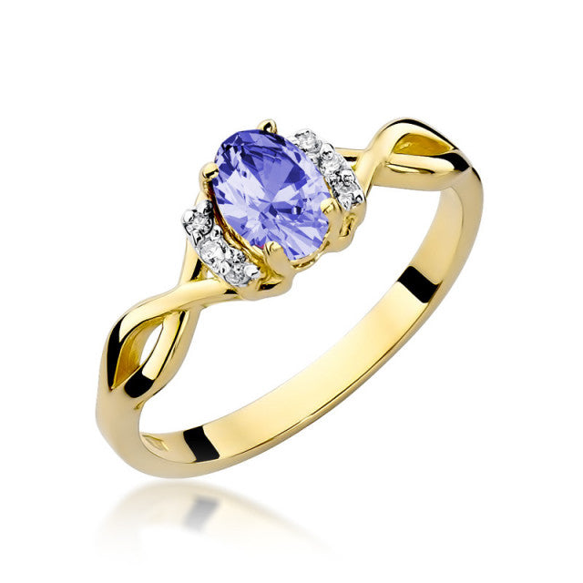 Inel Aur 14K cu Tanzanit 0.40 ct si Diamante Naturale 0.05 ct — Aur galben