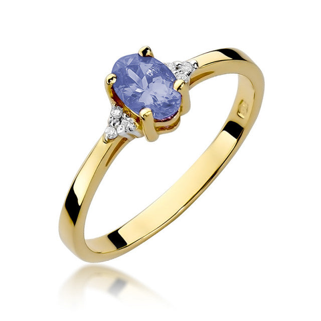 Inel Aur 14K cu Tanzanit 0.40 ct si Diamante Naturale 0.05 ct — Aur galben