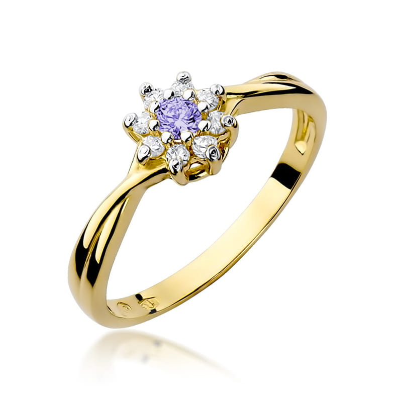 Inel Aur 14K cu Tanzanit 0.15 ct si Diamante Naturale 0.12 ct — Aur galben