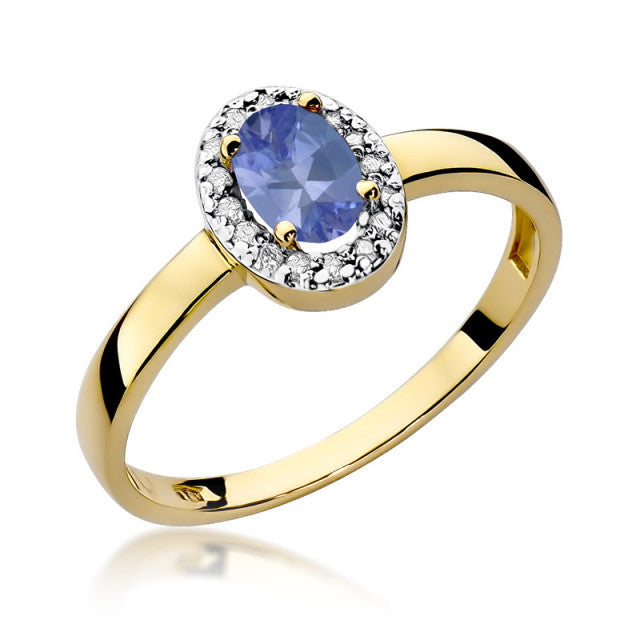 Inel Aur 14K cu Tanzanit 0.40 ct si Diamante Naturale 0.08 ct — Aur galben