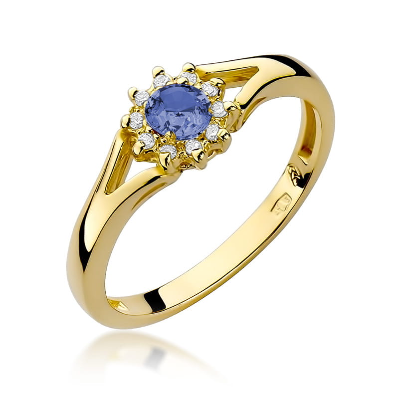 Inel Aur 14K cu Tanzanit 0.15 ct si Diamante Naturale 0.09 ct — Aur galben