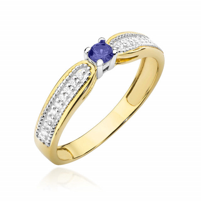 Inel Aur 14K cu Tanzanit 0.15 ct si Diamante Naturale 0.09 ct — Aur galben