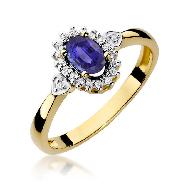 Inel Aur 14K cu Tanzanit 0.40 ct si Diamante Naturale 0.10 ct — Aur galben