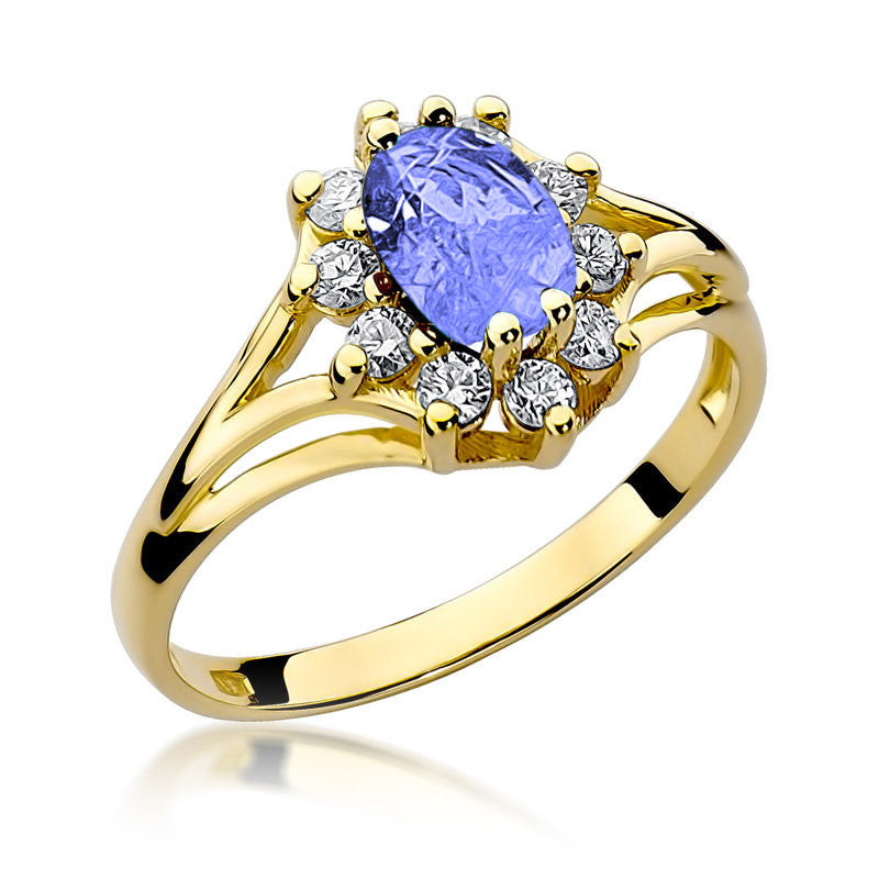 Inel Aur 14K cu Tanzanit 0.70 ct si Diamante Naturale 0.30 ct — Aur galben