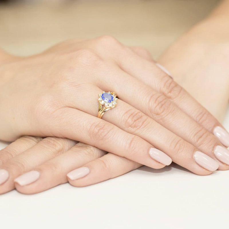 Inel Aur 14K cu Tanzanit 0.70 ct si Diamante Naturale 0.30 ct, imaginea 4 din 11