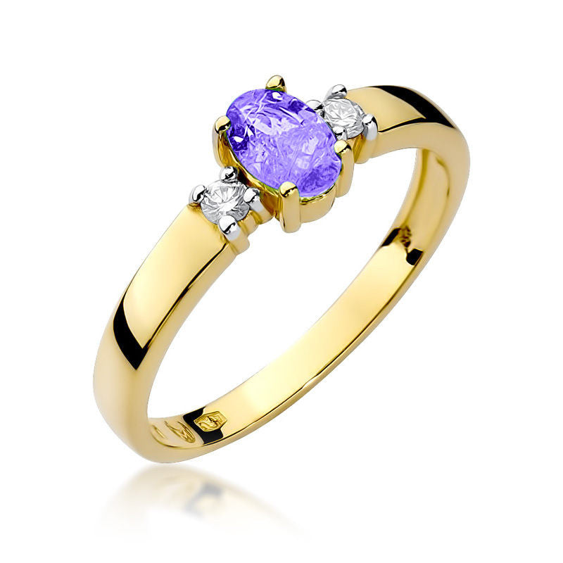 Inel Aur 14K cu Tanzanit 0.40 ct si Diamante Naturale 0.08 ct — Aur galben