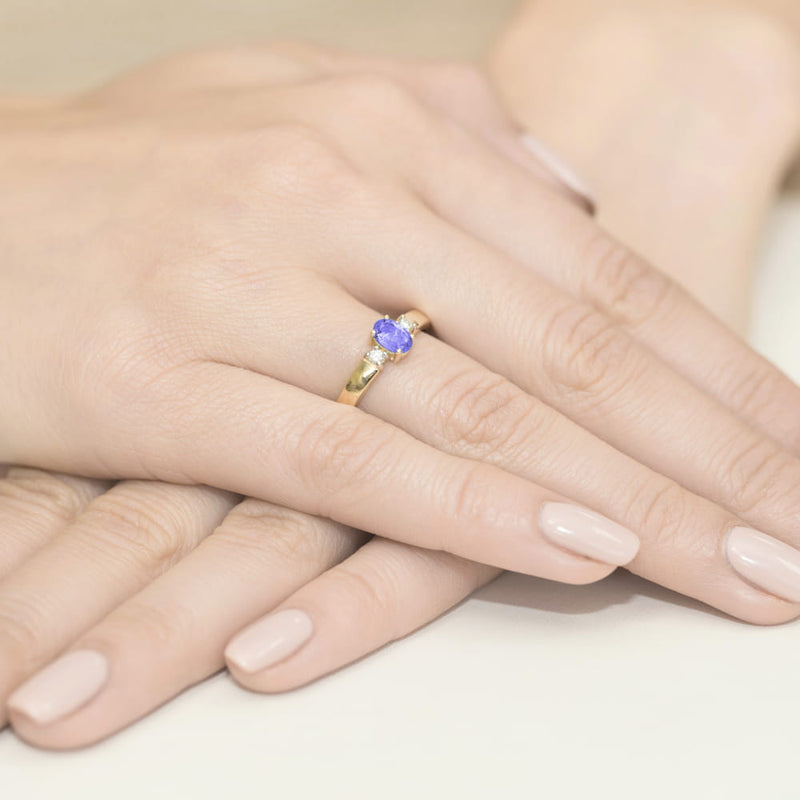 Inel Aur 14K cu Tanzanit 0.40 ct si Diamante Naturale 0.08 ct, imaginea 4 din 11