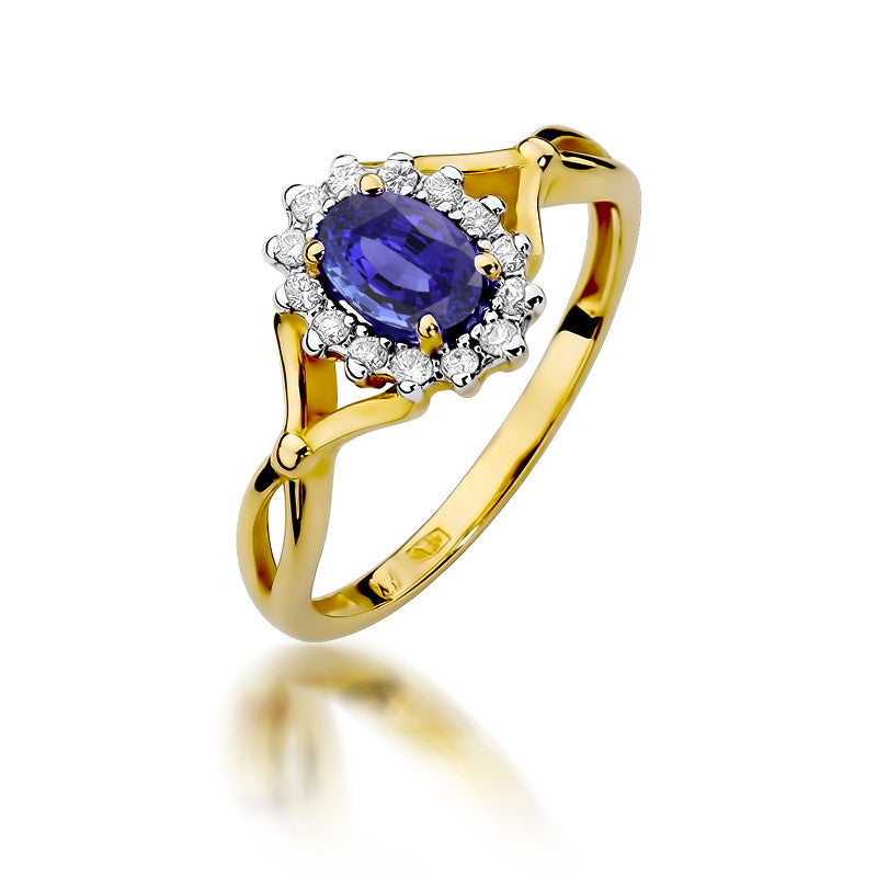 Inel Aur 14K cu Tanzanit 0.70 ct si Diamante Naturale 0.28 ct — Aur galben
