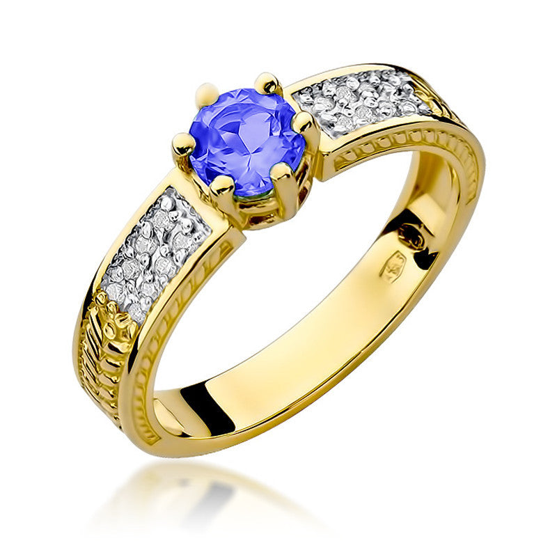 Inel Aur 14K cu Tanzanit 0.50 ct si Diamante Naturale 0.08 ct — Aur galben