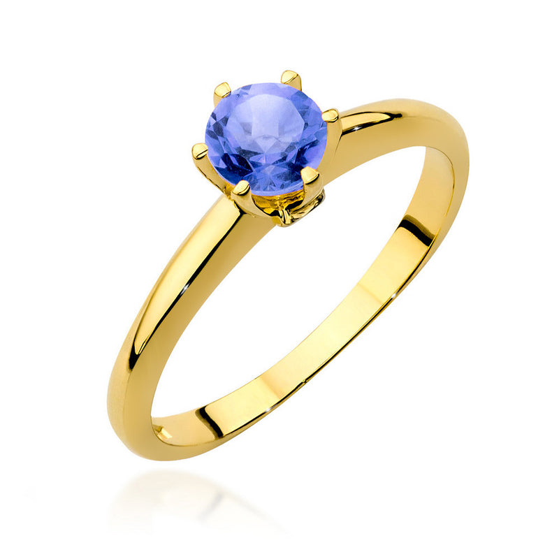 Inel Aur 14K cu Tanzanit 0.50 ct si Diamante Naturale 0.04 ct — Aur galben