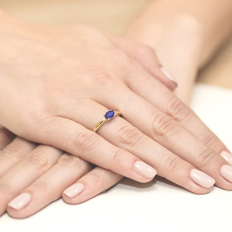 Inel Aur 14K cu Tanzanit 0.40 ct si Diamante Naturale 0.03 ct, imaginea 4 din 11