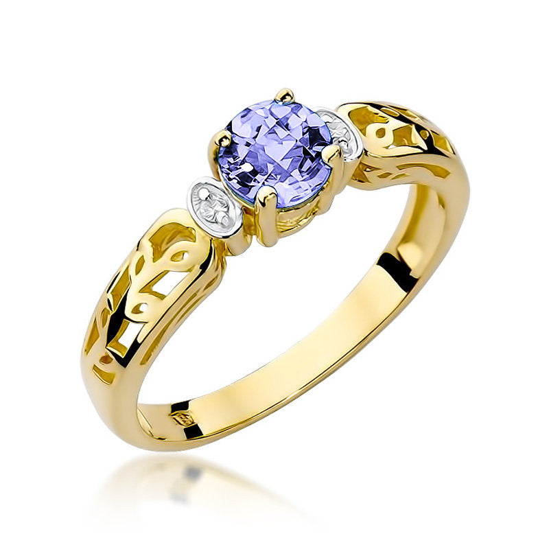 Inel Aur 14K cu Tanzanit 0.50 ct si Diamante Naturale 0.02 ct — Aur galben