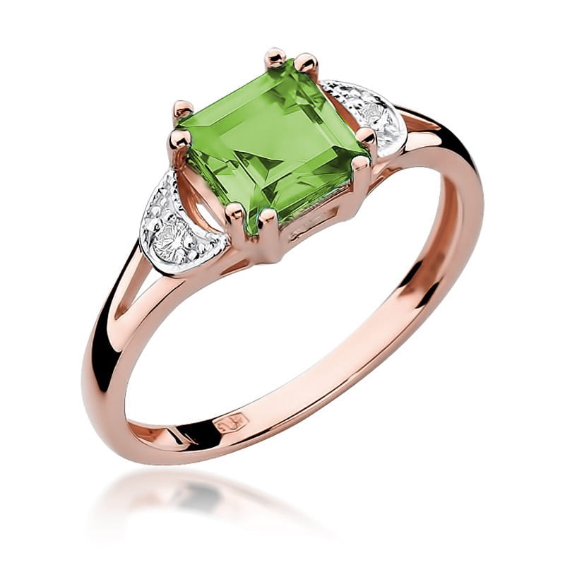 Inel Aur 14K cu Peridot 1.00 ct si Diamante Naturale 0.01 ct, imaginea 8 din 11