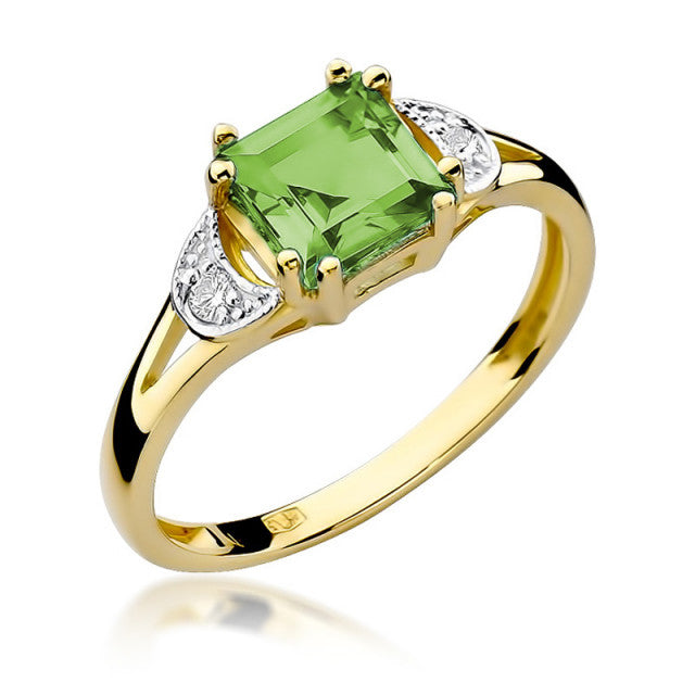 Inel Aur 14K cu Peridot 1.10 ct si Diamante Naturale 0.06 ct — Aur galben