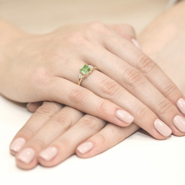 Inel Aur 14K cu Peridot 1.10 ct si Diamante Naturale 0.06 ct, imaginea 4 din 10