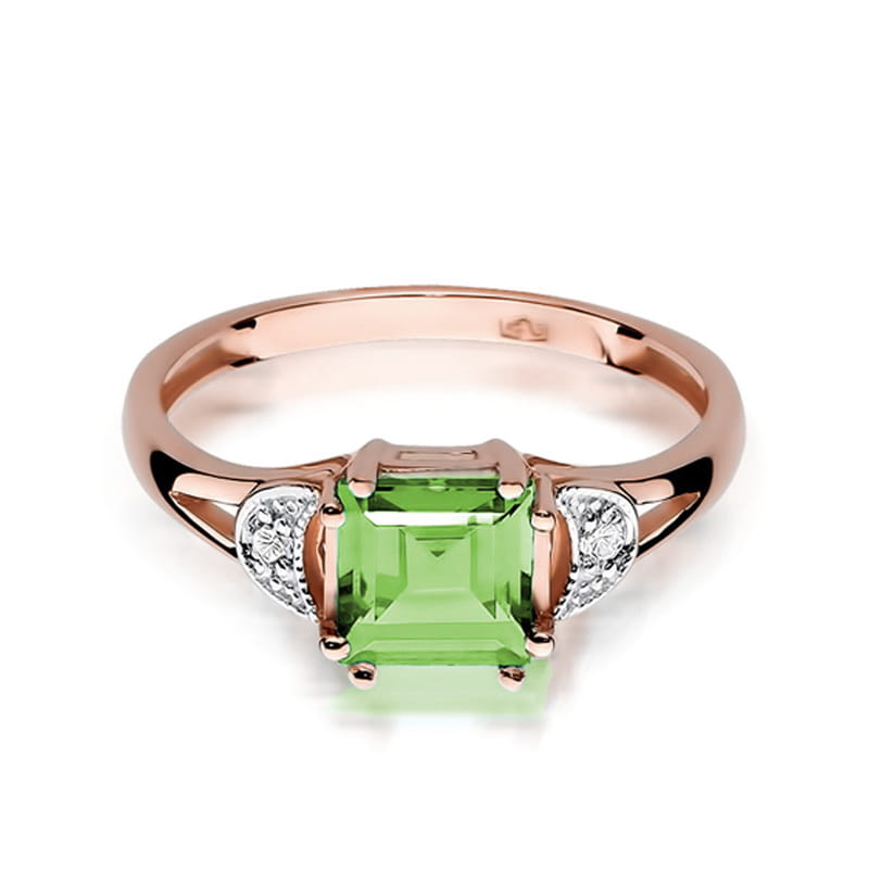 Inel Aur 14K cu Peridot 1.10 ct si Diamante Naturale 0.06 ct, imaginea 9 din 10