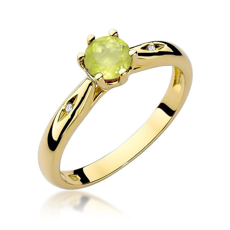 Inel Aur 14K cu Peridot 0.60 ct si Diamante Naturale 0.01 ct — Aur galben