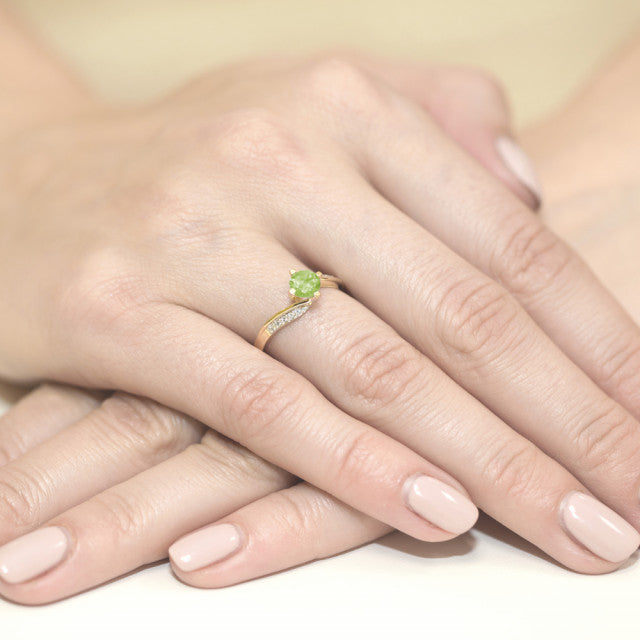 Inel Aur 14K cu Peridot 0.60 ct si Diamante Naturale 0.05 ct, imaginea 4 din 10
