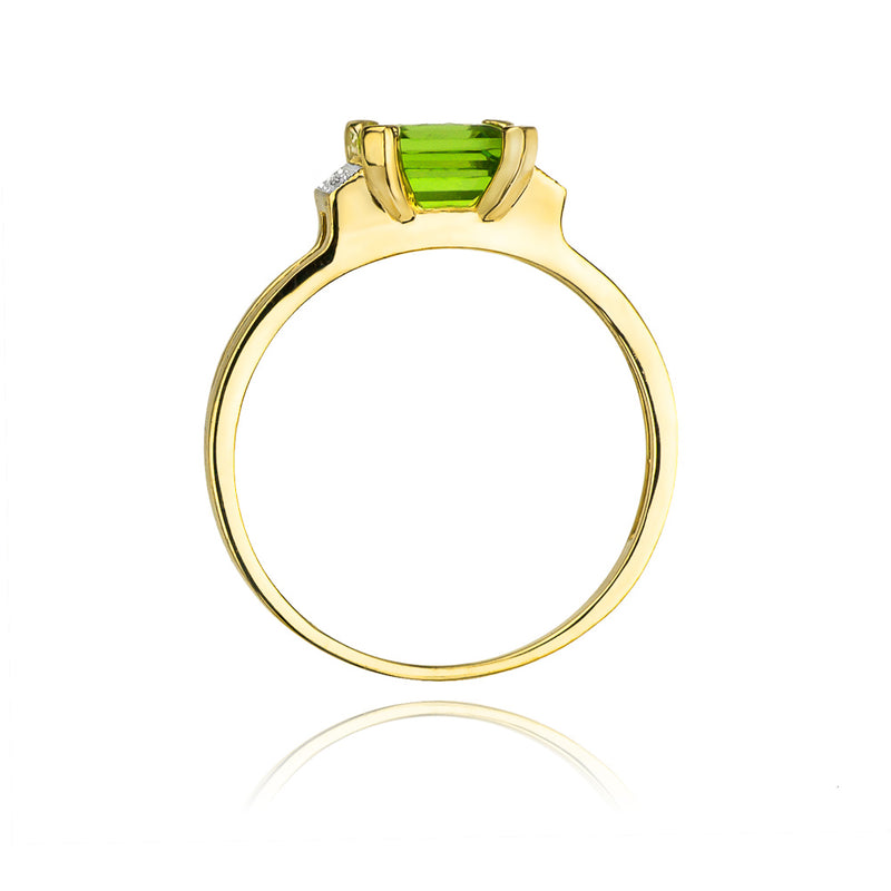 Inel Aur 14K cu Peridot 1.10 ct si Diamante Naturale 0.03 ct, imaginea 3 din 10