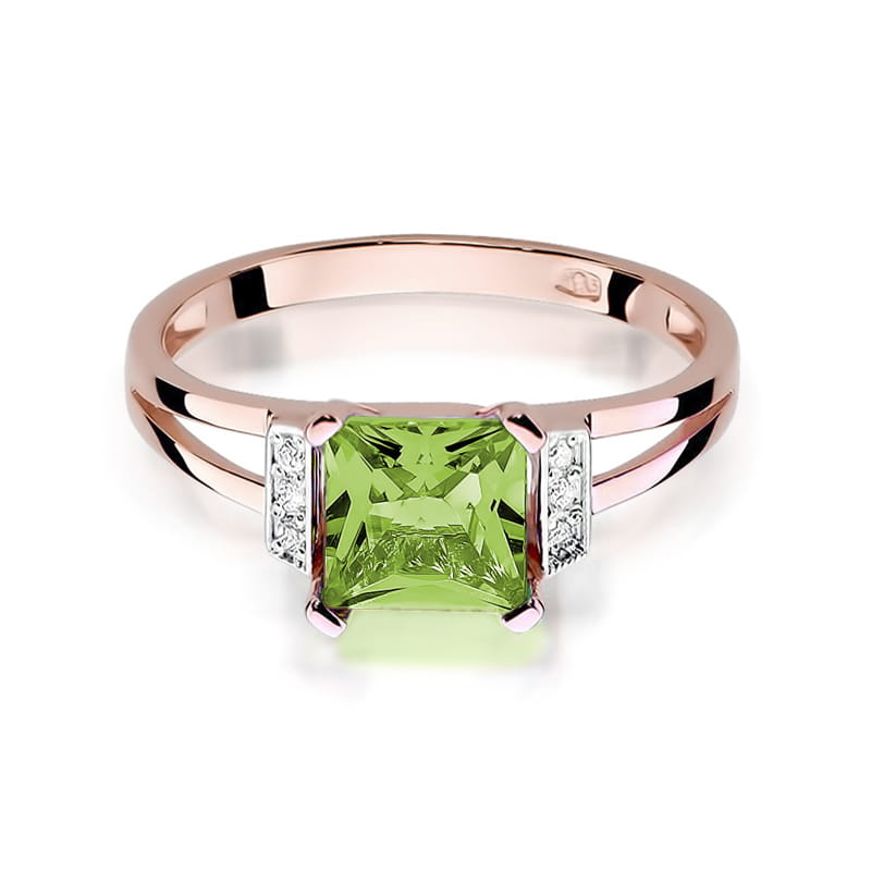 Inel Aur 14K cu Peridot 1.10 ct si Diamante Naturale 0.03 ct, imaginea 9 din 10