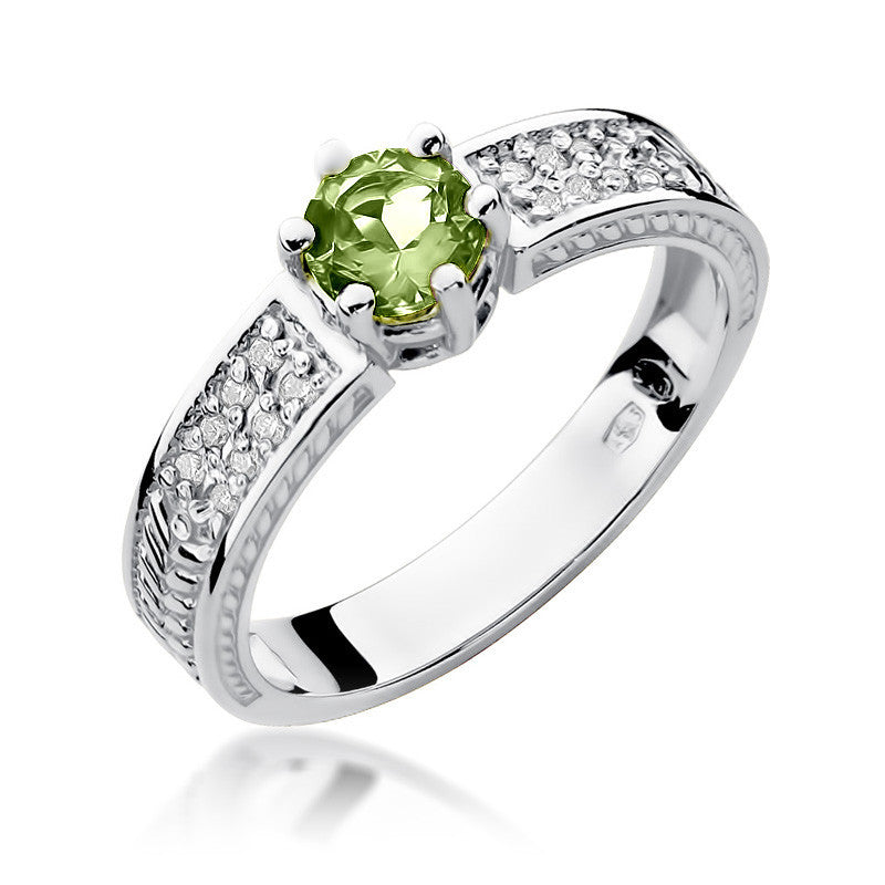 Inel Aur 14K cu Peridot 0.60 ct si Diamante Naturale 0.08 ct, imaginea 4 din 9