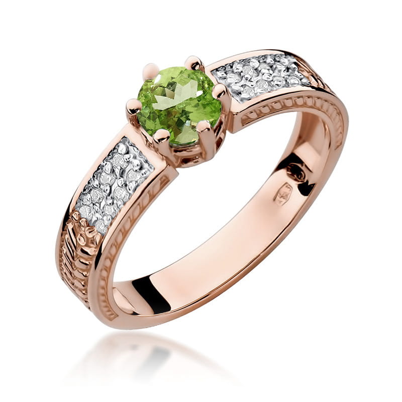 Inel Aur 14K cu Peridot 0.60 ct si Diamante Naturale 0.08 ct, imaginea 7 din 9