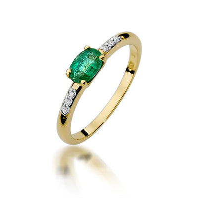 Inel Aur 14K cu Smarald 0.40 ct si Diamante Naturale 0.03 ct