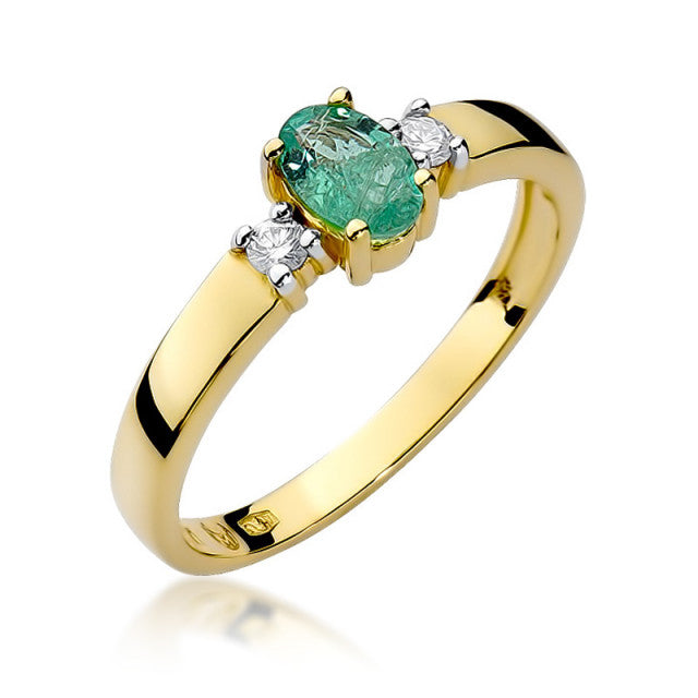 Inel Aur 14K cu Smarald 0.40 ct si Diamante Naturale 0.08 ct — Aur galben