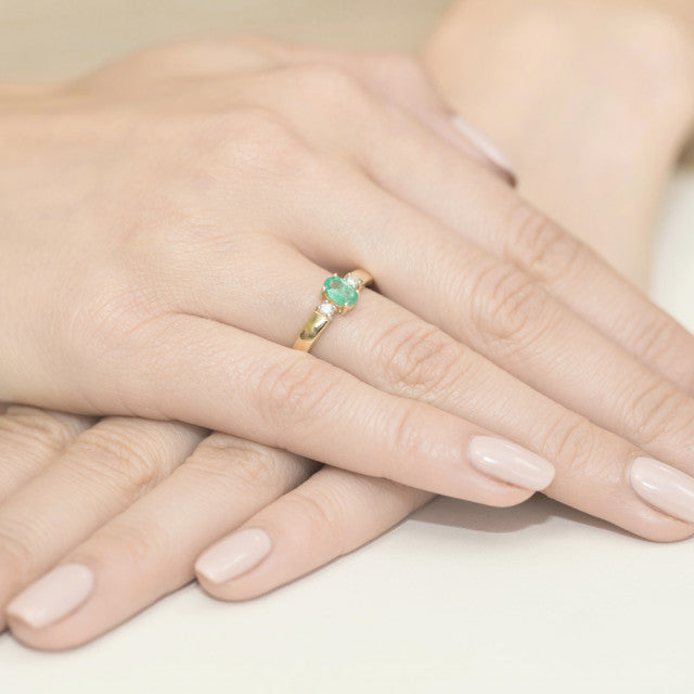 Inel Aur 14K cu Smarald 0.40 ct si Diamante Naturale 0.08 ct, imaginea 4 din 10