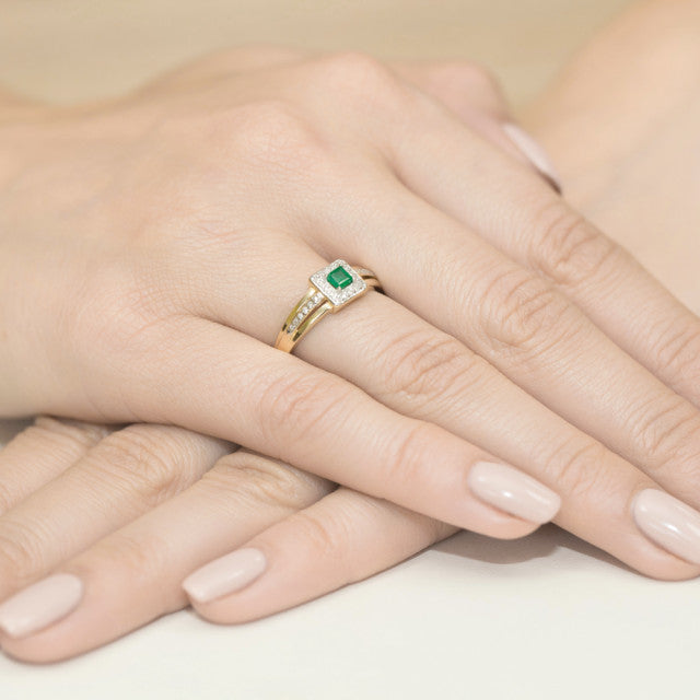 Inel Aur 14K cu Smarald 0.15 ct si Diamante Naturale 0.14 ct, imaginea 4 din 11