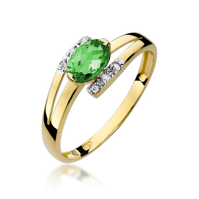 Inel Aur 14K cu Smarald 0.40 ct si Diamante Naturale 0.05 ct — Aur galben