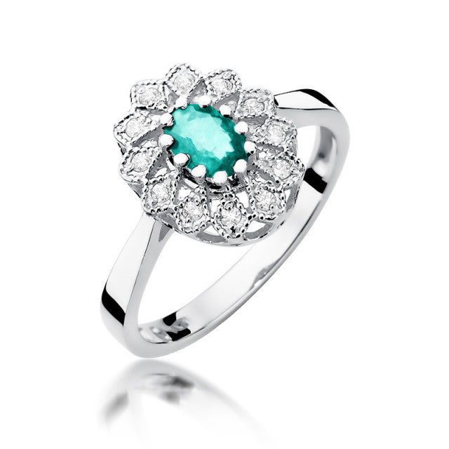 Inel Aur 14K cu Smarald 0.40 ct si Diamante Naturale 0.10 ct, imaginea 5 din 11