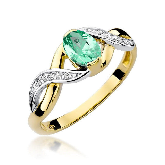 Inel Aur 14K cu Smarald 0.40 ct si Diamante Naturale 0.05 ct — Aur galben