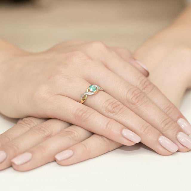 Inel Aur 14K cu Smarald 0.40 ct si Diamante Naturale 0.05 ct, imaginea 4 din 11
