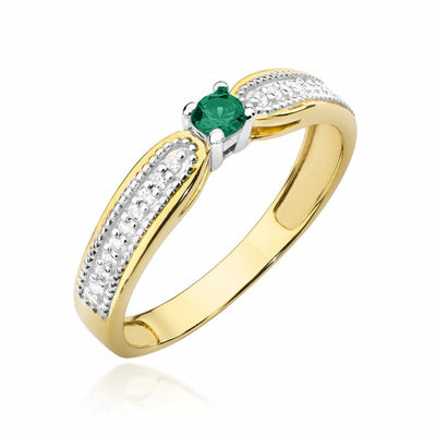 Inel Aur 14K cu Smarald 0.15 ct si Diamante Naturale 0.09 ct