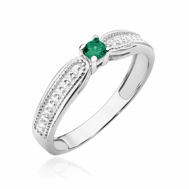 Inel Aur 14K cu Smarald 0.15 ct si Diamante Naturale 0.09 ct, imaginea 5 din 11