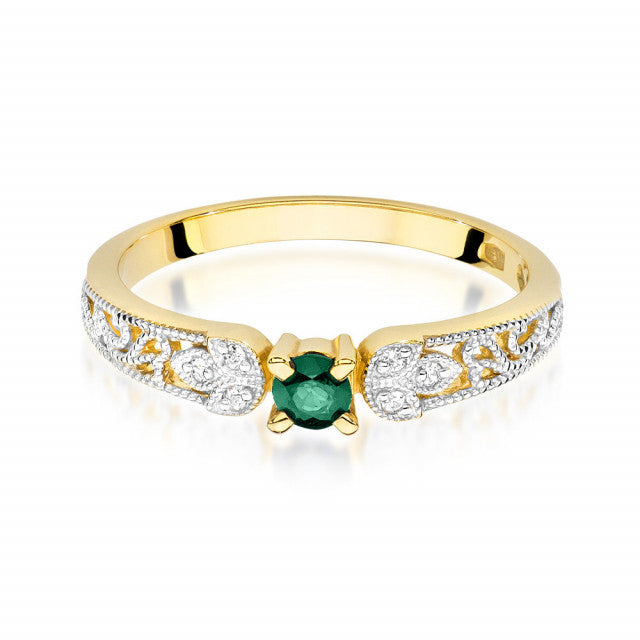 Inel Aur 14K cu Smarald 0.15 ct si Diamante Naturale 0.03 ct, imaginea 2 din 11