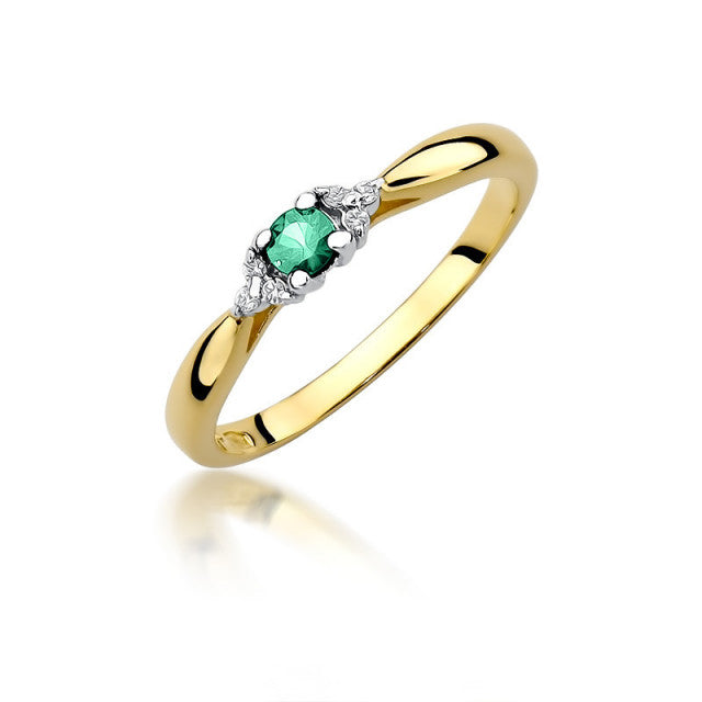 Inel Aur 14K cu Smarald 0.15 ct si Diamante Naturale 0.03 ct — Aur galben